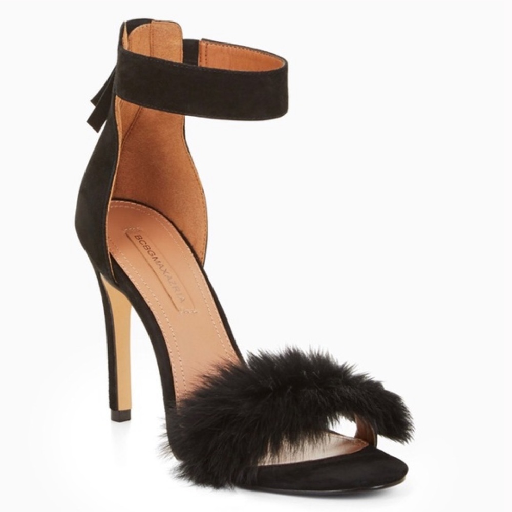 BCBGMAXAZRIA HALA fur strap heels size 7.5